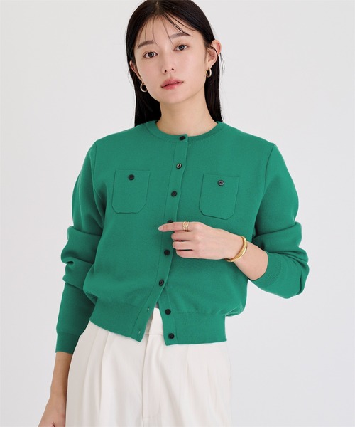 UR'S（ユアーズ）の「胸ポケットニットカーディガン（カーディガン/ボレロ・レディース・オフホワイト/ブラック/ライトブルー/チャコール/ネイビー/イエロー/グリーン/ドット/ホワイト系その他/ピンク・S/M/L）」の5枚目の写真