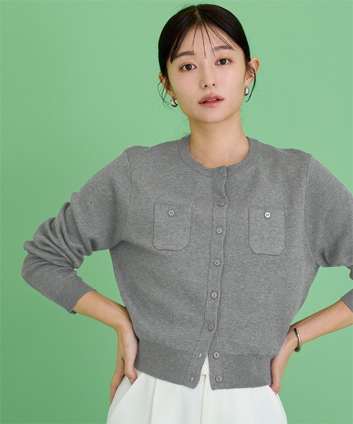 UR'S（ユアーズ）の「胸ポケットニットカーディガン（カーディガン/ボレロ・レディース・オフホワイト/ブラック/ライトブルー/チャコール/ネイビー/イエロー/グリーン/ドット/ホワイト系その他/ピンク・S/M/L）」の11枚目の写真