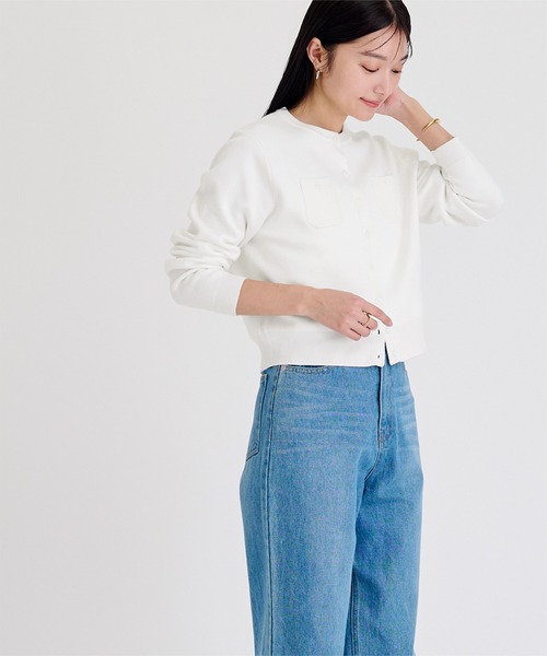 UR'S（ユアーズ）の「胸ポケットニットカーディガン（カーディガン/ボレロ・レディース・オフホワイト/ブラック/ライトブルー/チャコール/ネイビー/イエロー/グリーン/ドット/ホワイト系その他/ピンク・S/M/L）」の14枚目の写真