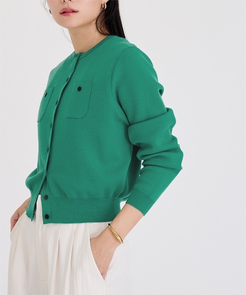 UR'S（ユアーズ）の「胸ポケットニットカーディガン（カーディガン/ボレロ・レディース・オフホワイト/ブラック/ライトブルー/チャコール/ネイビー/イエロー/グリーン/ドット/ホワイト系その他/ピンク・S/M/L）」の22枚目の写真