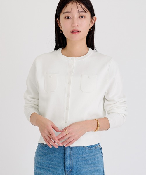 UR'S（ユアーズ）の「胸ポケットニットカーディガン（カーディガン/ボレロ・レディース・オフホワイト/ブラック/ライトブルー/チャコール/ネイビー/イエロー/グリーン/ドット/ホワイト系その他/ピンク・S/M/L）」の15枚目の写真