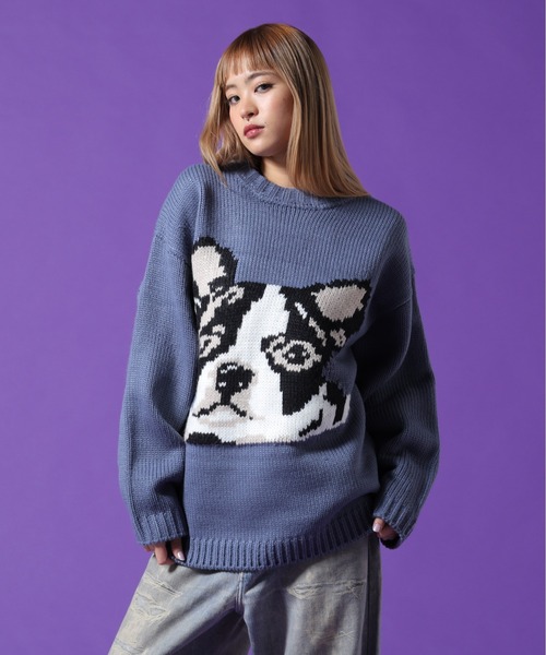 DANKE SCHON（ダンケシェーン）の「【WEB&DEPOT限定】DankeSchon/ダンケシェーン/1.5GG DOG KNIT（ニット/セーター・メンズ・ブルー/ホワイト系2/ブラック・L/M/XL）」の3枚目の写真