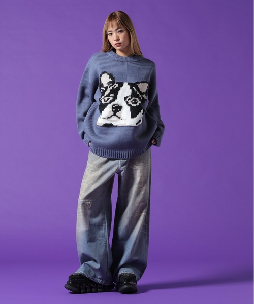 DANKE SCHON（ダンケシェーン）の「【WEB&DEPOT限定】DankeSchon/ダンケシェーン/1.5GG DOG KNIT（ニット/セーター・メンズ・ブルー/ホワイト系2/ブラック・L/M/XL）」の18枚目の写真