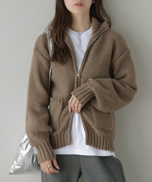 WTAPS ダブルタップス ロゴ ニット ジップ カーディガン ブラウン WTAPS ダブルタップス ロゴ ニット ジップ カーディガン ブラウン