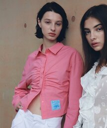 COTTON CROPED SHIRRING SHIRT