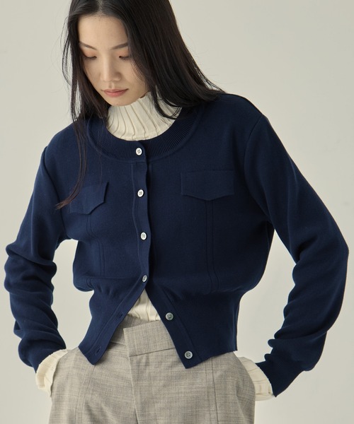 STUDIOUS（ステュディオス）の「【STUDIOUS/ステュディオス】POCKET KNIT CARDIGAN/ポケットニットカーディガン（カーディガン/ボレロ・レディース・レッド/ミント/ネイビー・FREE）」の3枚目の写真