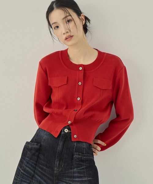 STUDIOUS（ステュディオス）の「【STUDIOUS/ステュディオス】POCKET KNIT CARDIGAN/ポケットニットカーディガン（カーディガン/ボレロ・レディース・レッド/ミント/ネイビー・FREE）」の8枚目の写真