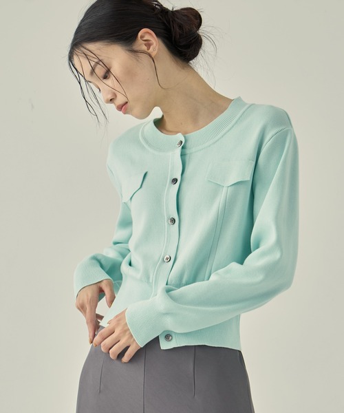 STUDIOUS（ステュディオス）の「【STUDIOUS/ステュディオス】POCKET KNIT CARDIGAN/ポケットニットカーディガン（カーディガン/ボレロ・レディース・レッド/ミント/ネイビー・FREE）」の16枚目の写真