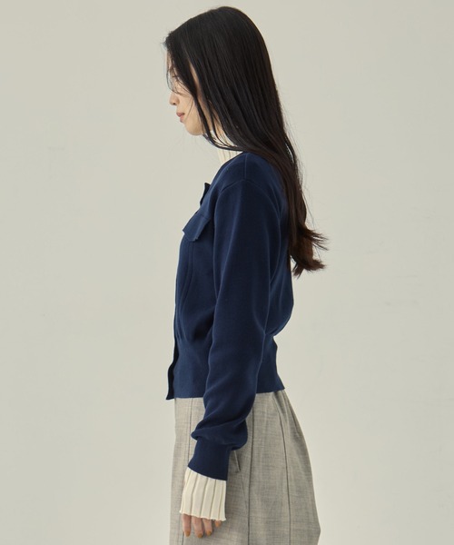 STUDIOUS（ステュディオス）の「【STUDIOUS/ステュディオス】POCKET KNIT CARDIGAN/ポケットニットカーディガン（カーディガン/ボレロ・レディース・レッド/ミント/ネイビー・FREE）」の4枚目の写真