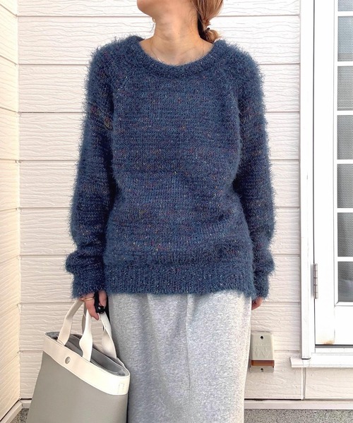 Q(キュー)の「カラーネップニット(ニット/セーター・レディース・アイボリー/ブルー・MEDIUM)」の3枚目の写真