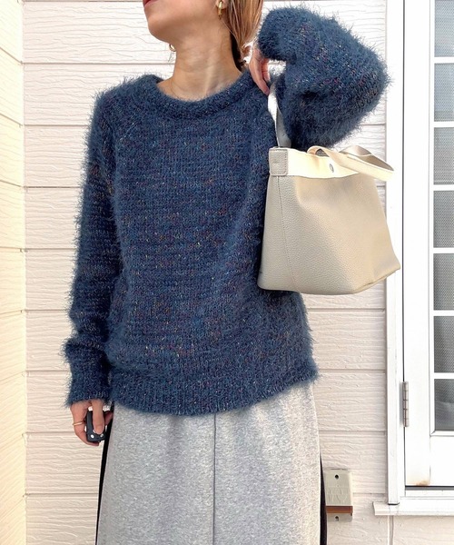 Q(キュー)の「カラーネップニット(ニット/セーター・レディース・アイボリー/ブルー・MEDIUM)」の21枚目の写真