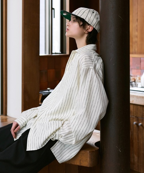 soerte(ソエルテ)の「Loose Nuance Stripe L/S Shirt /ルーズニュアンスストライプロングスリーブシャツ(シャツ/ブラウス・メンズ・ブルー/イエロー/グリーン/ネイビー/ブラック/ブラウン/ホワイト・3/2/1)」の18枚目の写真