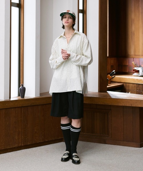 soerte(ソエルテ)の「Loose Nuance Stripe L/S Shirt /ルーズニュアンスストライプロングスリーブシャツ(シャツ/ブラウス・メンズ・ブルー/イエロー/グリーン/ネイビー/ブラック/ブラウン/ホワイト・3/2/1)」の20枚目の写真