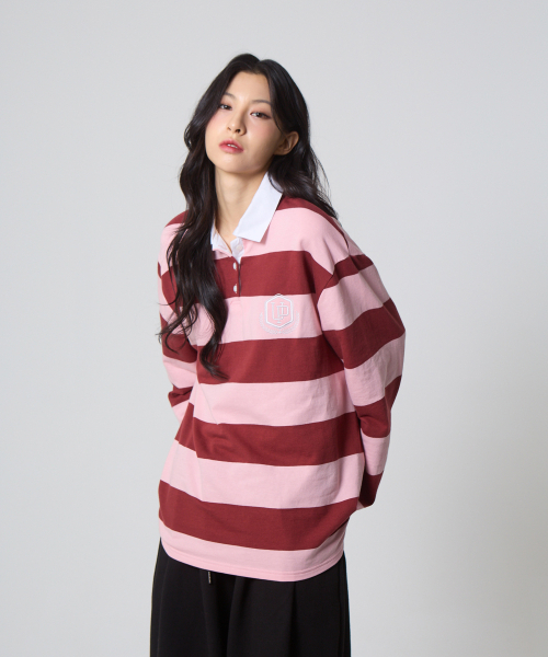 UNKNOWN PLANET(アンノウンプラネット)の「ストライプラグビー襟シャツピンク(ポロシャツ・レディース・その他・1/2)」の3枚目の写真