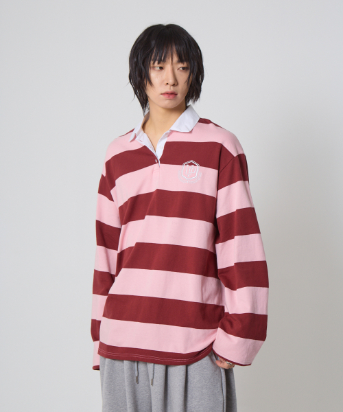UNKNOWN PLANET(アンノウンプラネット)の「ストライプラグビー襟シャツピンク(ポロシャツ・レディース・その他・1/2)」の7枚目の写真