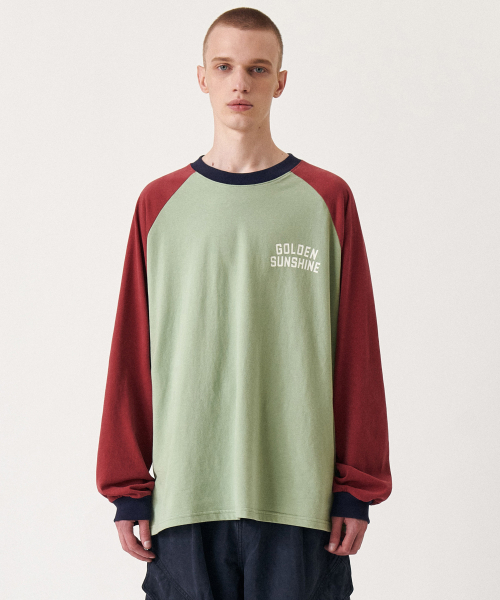 GOLDEN SNSHINE（ゴールデン サンシャイン）の「Colorblock raglan long sleeve_Natural green（Tシャツ/カットソー・メンズ・その他・MEDIUM/LARGE/SMALL）」の2枚目の写真