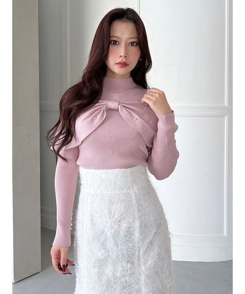 MERCURYDUO(マーキュリーデュオ)の「オフショルリボンパールニット(ニット/セーター・レディース・ブラック/ピンク/オフホワイト・FREE)」の9枚目の写真