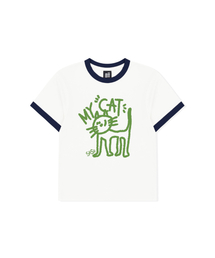 マイキャットプリンティングリング半袖Tシャツネイビー