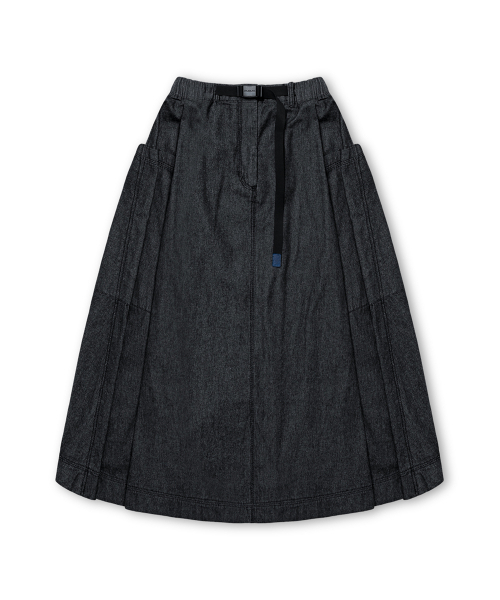 [AG.W] Belt Bloom Denim Skirt - Black Denim