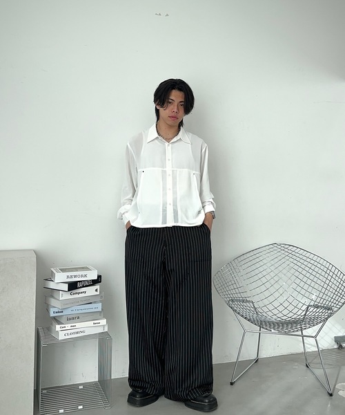 MandO(エムオー)(エムオー)の「ダブルニーバギーアソートワイドスラックス/ストライプ&無地(スラックス・メンズ・ブラック系その他/ブラック・SMALL/MEDIUM/LARGE)」の4枚目の写真