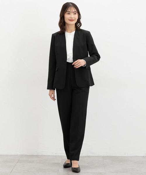 Honeys（ハニーズ）の「【ストレッチ・ウォッシャブル・イージーケア】カラーレスジャケット（ノーカラージャケット・レディース・ライトグレー系2/ダークベージュ/ネイビー/ライトグレー系1/ブラック・3L/L/LL/M/S）」の8枚目の写真