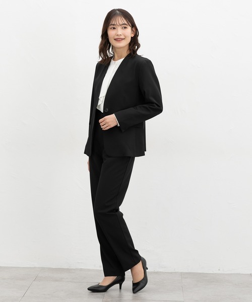 Honeys（ハニーズ）の「【ストレッチ・ウォッシャブル・イージーケア】カラーレスジャケット（ノーカラージャケット・レディース・ライトグレー系2/ダークベージュ/ネイビー/ライトグレー系1/ブラック・3L/L/LL/M/S）」の9枚目の写真