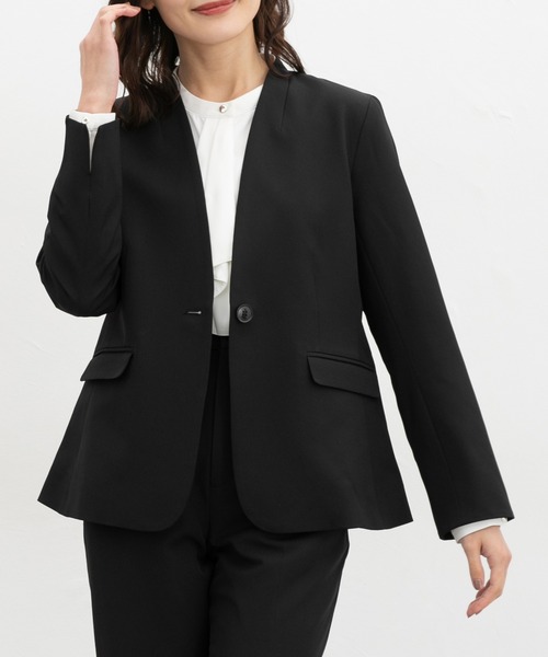 Honeys（ハニーズ）の「【ストレッチ・ウォッシャブル・イージーケア】カラーレスジャケット（ノーカラージャケット・レディース・ライトグレー系2/ダークベージュ/ネイビー/ライトグレー系1/ブラック・3L/L/LL/M/S）」の10枚目の写真