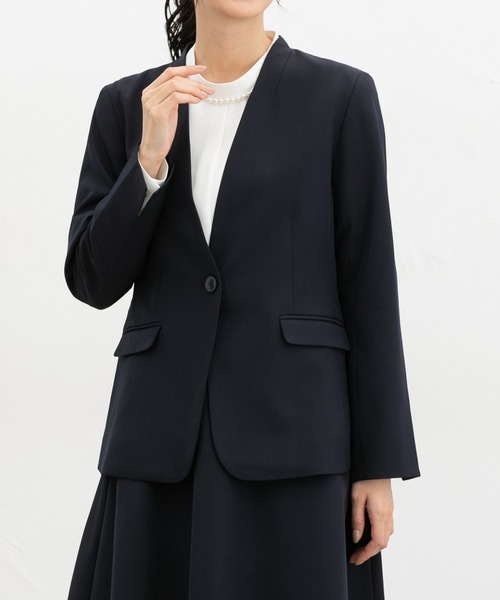 Honeys（ハニーズ）の「【ストレッチ・ウォッシャブル・イージーケア】カラーレスジャケット（ノーカラージャケット・レディース・ライトグレー系2/ダークベージュ/ネイビー/ライトグレー系1/ブラック・3L/L/LL/M/S）」の14枚目の写真