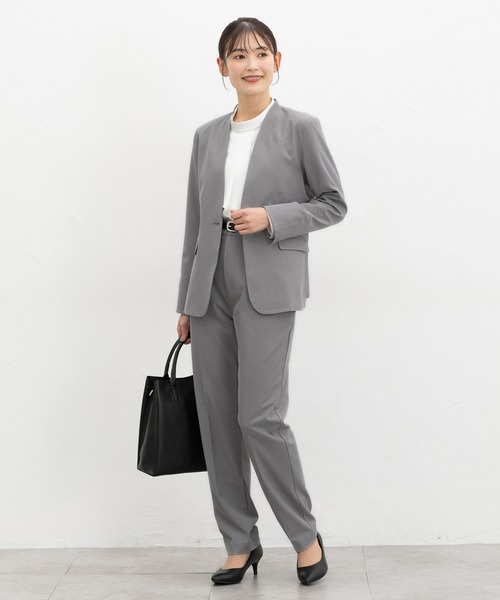 Honeys（ハニーズ）の「【ストレッチ・ウォッシャブル・イージーケア】カラーレスジャケット（ノーカラージャケット・レディース・ライトグレー系2/ダークベージュ/ネイビー/ライトグレー系1/ブラック・3L/L/LL/M/S）」の19枚目の写真