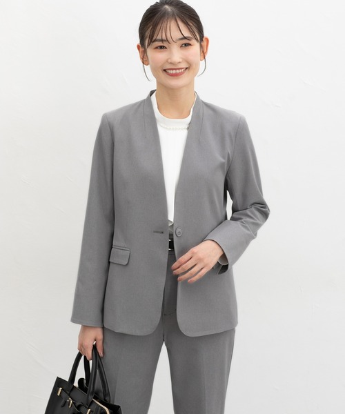 Honeys（ハニーズ）の「【ストレッチ・ウォッシャブル・イージーケア】カラーレスジャケット（ノーカラージャケット・レディース・ライトグレー系2/ダークベージュ/ネイビー/ライトグレー系1/ブラック・3L/L/LL/M/S）」の20枚目の写真