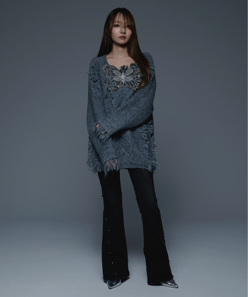 .KOM（ドットコム）の「『.KOM/ドットケーオーエム』蝶デザインニット【GC】（ニット/セーター・レディース・アイボリー/グレー・FREE）」の10枚目の写真