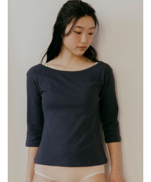 SOOPUI（スープイ）の「Fluffy organic cotton boatneck tee in Navy（Tシャツ/カットソー）」