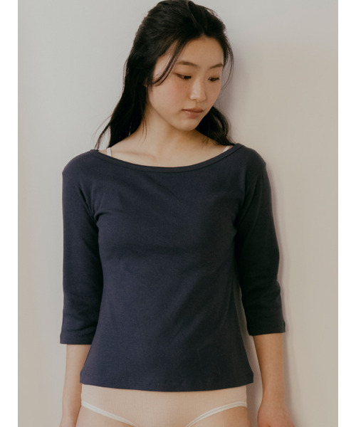 SOOPUI(スープイ)の「Fluffy organic cotton boatneck tee in Navy(Tシャツ/カットソー・レディース・その他・SMALL/MEDIUM)」の1枚目の写真
