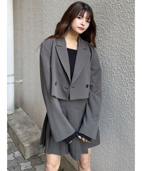 MURUA（ムルーア）の「ショートジャケット&スカートセットアップ（テーラードジャケット・レディース・ブラック/グレー/ミント/ベージュ・1/2）」の12枚目の写真