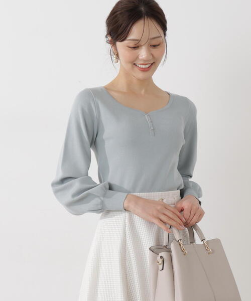 PROPORTION BODY DRESSING(プロポーションボディドレッシング)の「<ウォッシャブル/UV>釦付きハートネック総針ニット / 1216170102(ニット/セーター・レディース・イエロー/ホワイト系その他/ライトグリーン・FREE)」の3枚目の写真