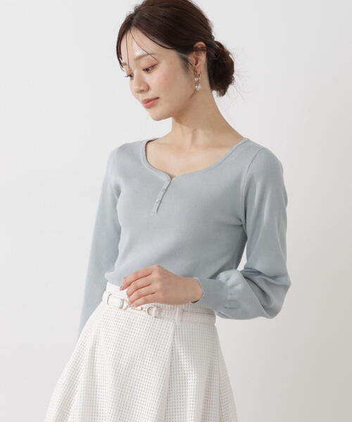 PROPORTION BODY DRESSING(プロポーションボディドレッシング)の「<ウォッシャブル/UV>釦付きハートネック総針ニット / 1216170102(ニット/セーター・レディース・イエロー/ホワイト系その他/ライトグリーン・FREE)」の4枚目の写真