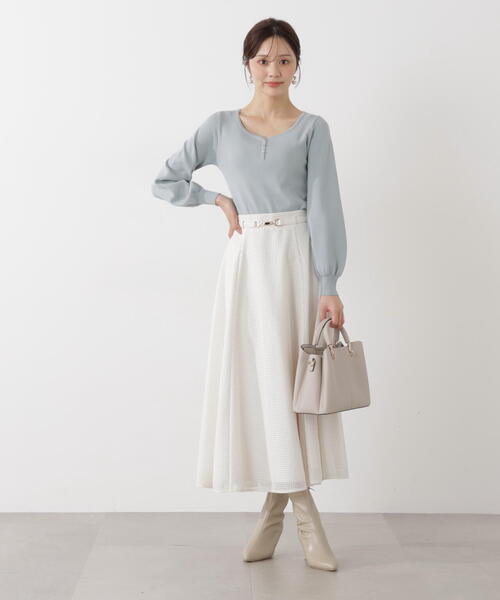 PROPORTION BODY DRESSING(プロポーションボディドレッシング)の「<ウォッシャブル/UV>釦付きハートネック総針ニット / 1216170102(ニット/セーター・レディース・イエロー/ホワイト系その他/ライトグリーン・FREE)」の7枚目の写真