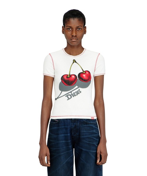 DIESEL(ディーゼル)の「ウィメンズ Tシャツ SV-T-ELE-CHER(Tシャツ/カットソー・レディース・ホワイト系その他/ブラック系その他・LARGE/SMALL/MEDIUM)」の1枚目の写真