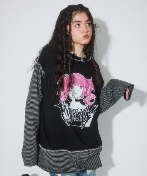 Candy Stripper（キャンディストリッパー）の「HYPERLINK SWITCHED BORDER トップス（Tシャツ/カットソー・レディース・ヘザーグレー/ブラック・FREE）」の21枚目の写真