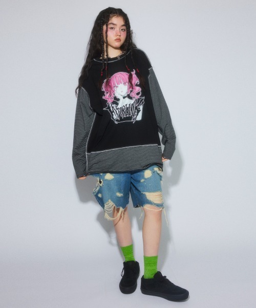 Candy Stripper（キャンディストリッパー）の「HYPERLINK SWITCHED BORDER トップス（Tシャツ/カットソー・レディース・ヘザーグレー/ブラック・FREE）」の4枚目の写真