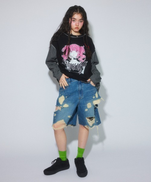 Candy Stripper（キャンディストリッパー）の「HYPERLINK SWITCHED BORDER トップス（Tシャツ/カットソー・レディース・ヘザーグレー/ブラック・FREE）」の5枚目の写真