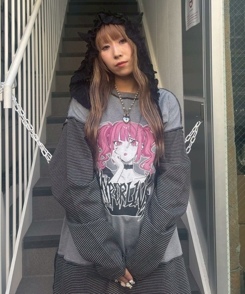 Candy Stripper（キャンディストリッパー）の「HYPERLINK SWITCHED BORDER トップス（Tシャツ/カットソー・レディース・ヘザーグレー/ブラック・FREE）」の7枚目の写真