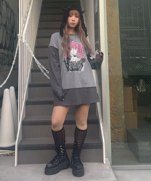 Candy Stripper（キャンディストリッパー）の「HYPERLINK SWITCHED BORDER トップス（Tシャツ/カットソー・レディース・ヘザーグレー/ブラック・FREE）」の8枚目の写真