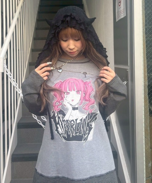 Candy Stripper（キャンディストリッパー）の「HYPERLINK SWITCHED BORDER トップス（Tシャツ/カットソー・レディース・ヘザーグレー/ブラック・FREE）」の6枚目の写真