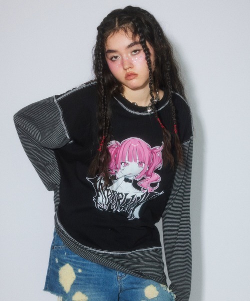 Candy Stripper（キャンディストリッパー）の「HYPERLINK SWITCHED BORDER トップス（Tシャツ/カットソー・レディース・ヘザーグレー/ブラック・FREE）」の3枚目の写真