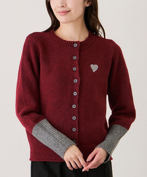 セール】ハート刺繍配色ニットカーディガン（カーディガン/ボレロ