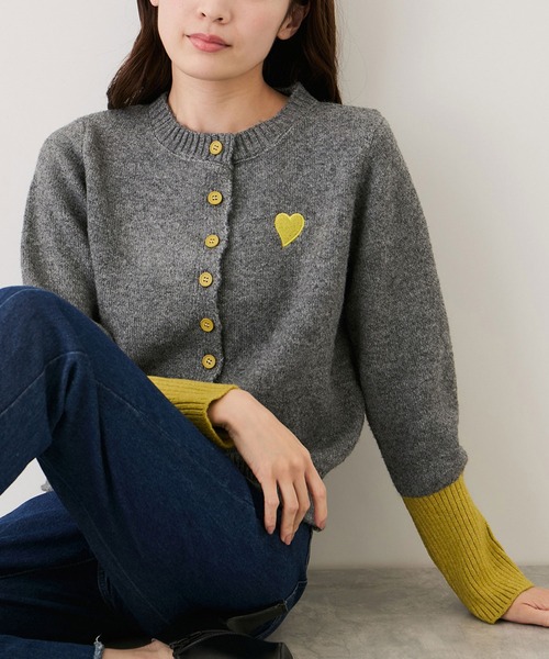 Jayro(ジャイロ)の「ハート刺繍配色ニットカーディガン(カーディガン/ボレロ・レディース・ライトグレー/ベージュ/チャコールグレー/ワイン・FREE)」の3枚目の写真