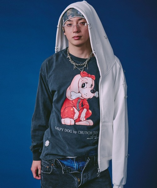 GALFY(ガルフィー)の「GALFY(ガルフィー)バチバチピアスパーカー/ヴィンテージ風スウェットジップアップパーカー(パーカー・メンズ・ホワイト/ブラック/ダークグレー・LL/2L/L)」の7枚目の写真