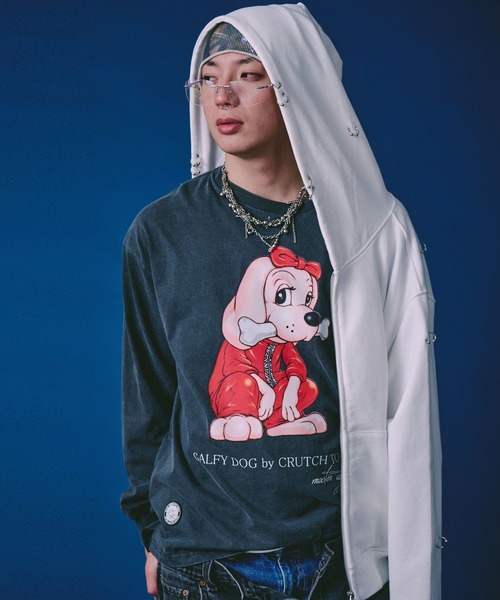 GALFY(ガルフィー)の「GALFY(ガルフィー)バチバチピアスパーカー/ヴィンテージ風スウェットジップアップパーカー(パーカー・メンズ・ホワイト/ブラック/ダークグレー・LL/2L/L)」の4枚目の写真