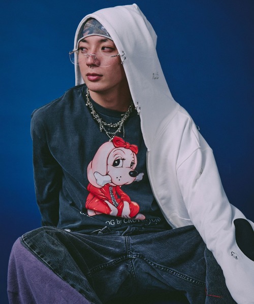 GALFY(ガルフィー)の「GALFY(ガルフィー)バチバチピアスパーカー/ヴィンテージ風スウェットジップアップパーカー(パーカー・メンズ・ホワイト/ブラック/ダークグレー・LL/2L/L)」の6枚目の写真